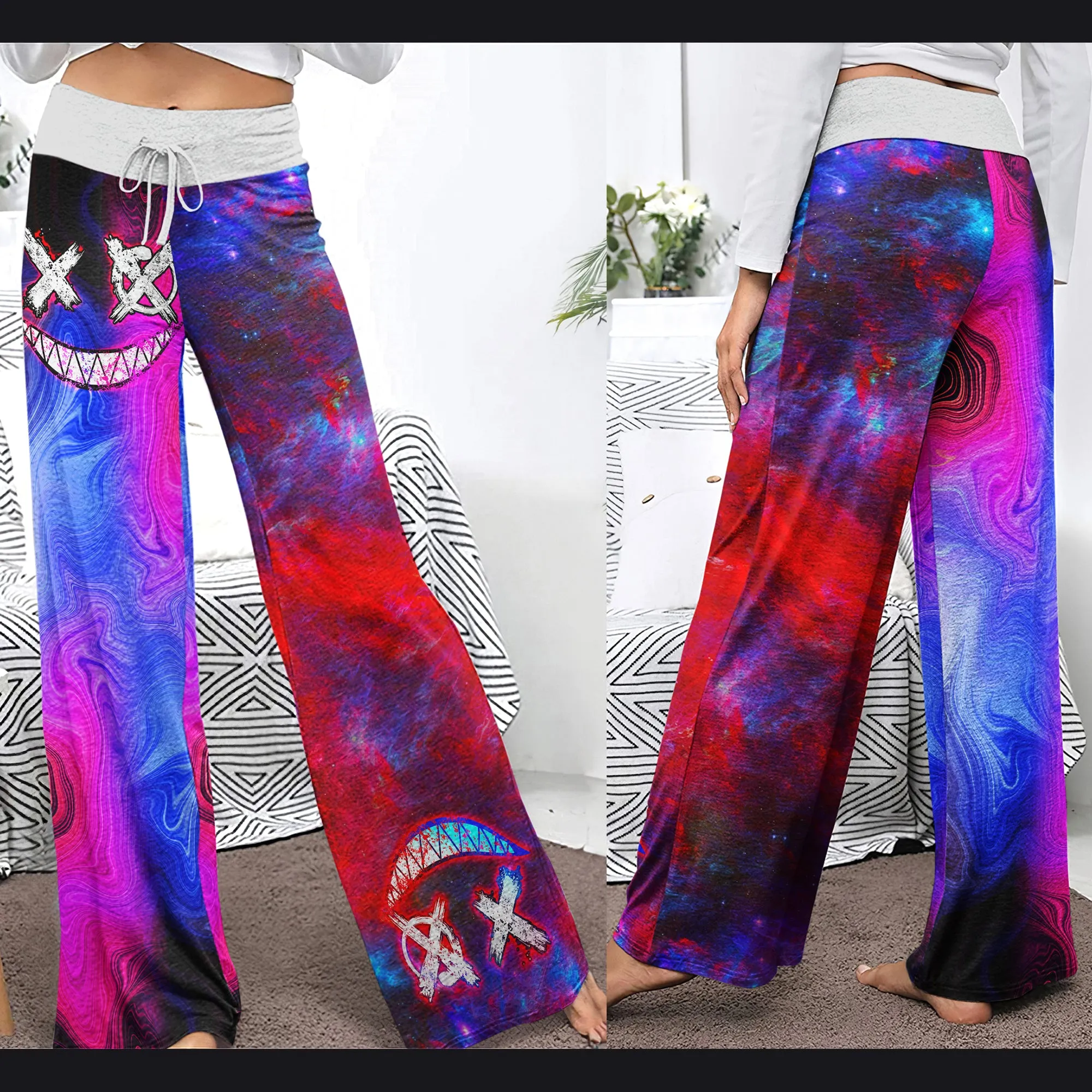 Purple Emo Abstract Women's High-waisted Wide Leg Pants