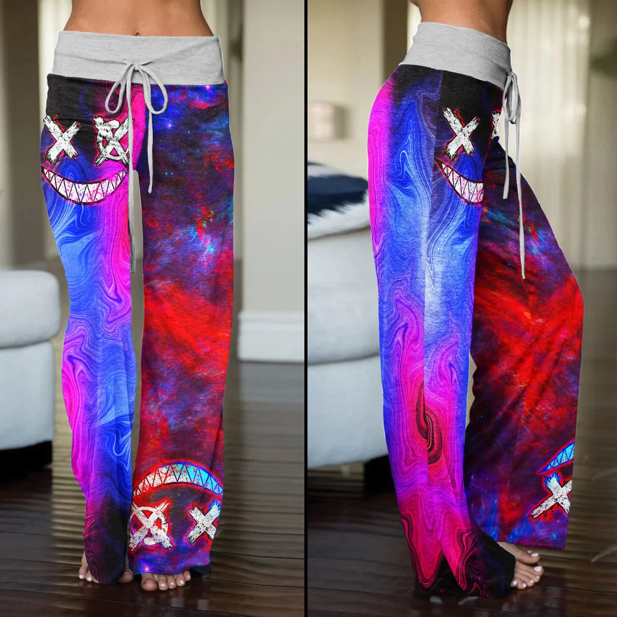 Purple Emo Abstract Women's High-waisted Wide Leg Pants