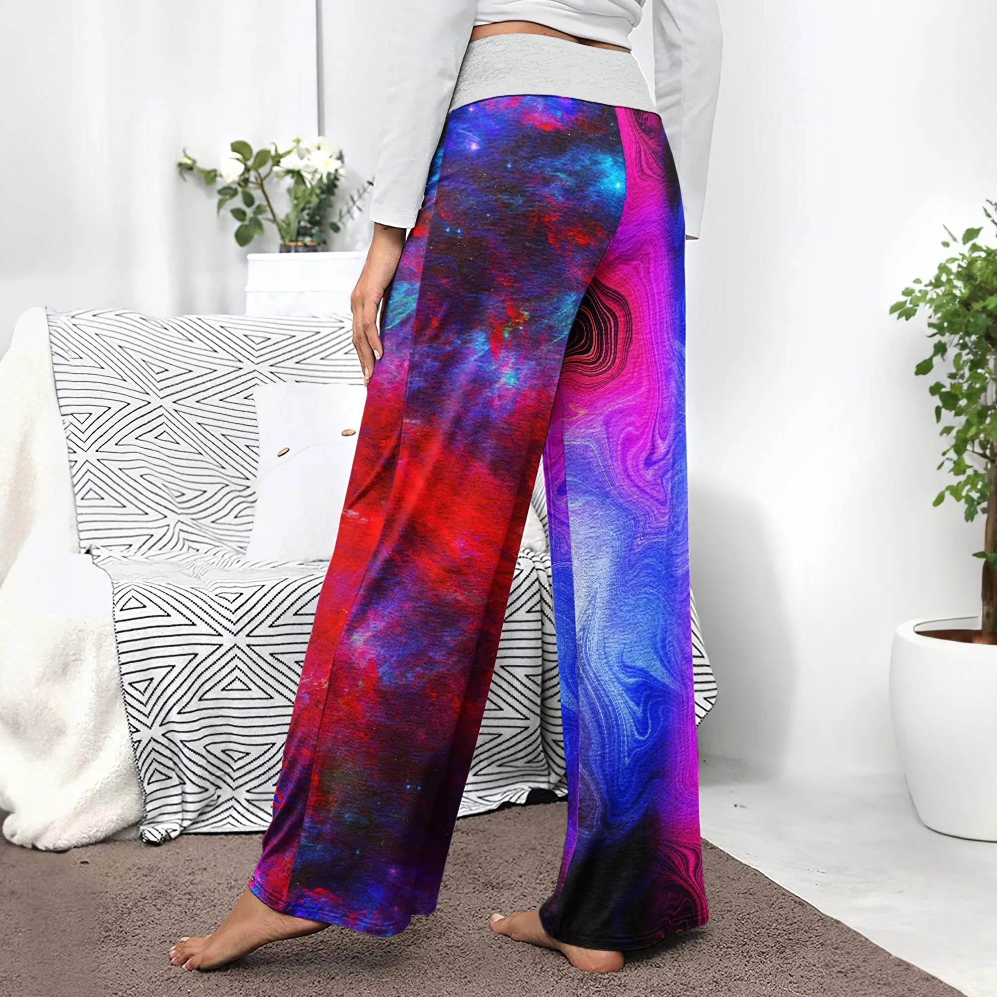Purple Emo Abstract Women's High-waisted Wide Leg Pants