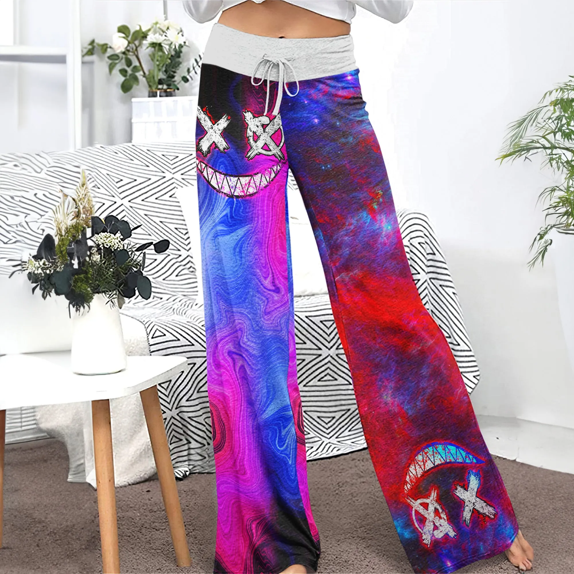 Purple Emo Abstract Women's High-waisted Wide Leg Pants