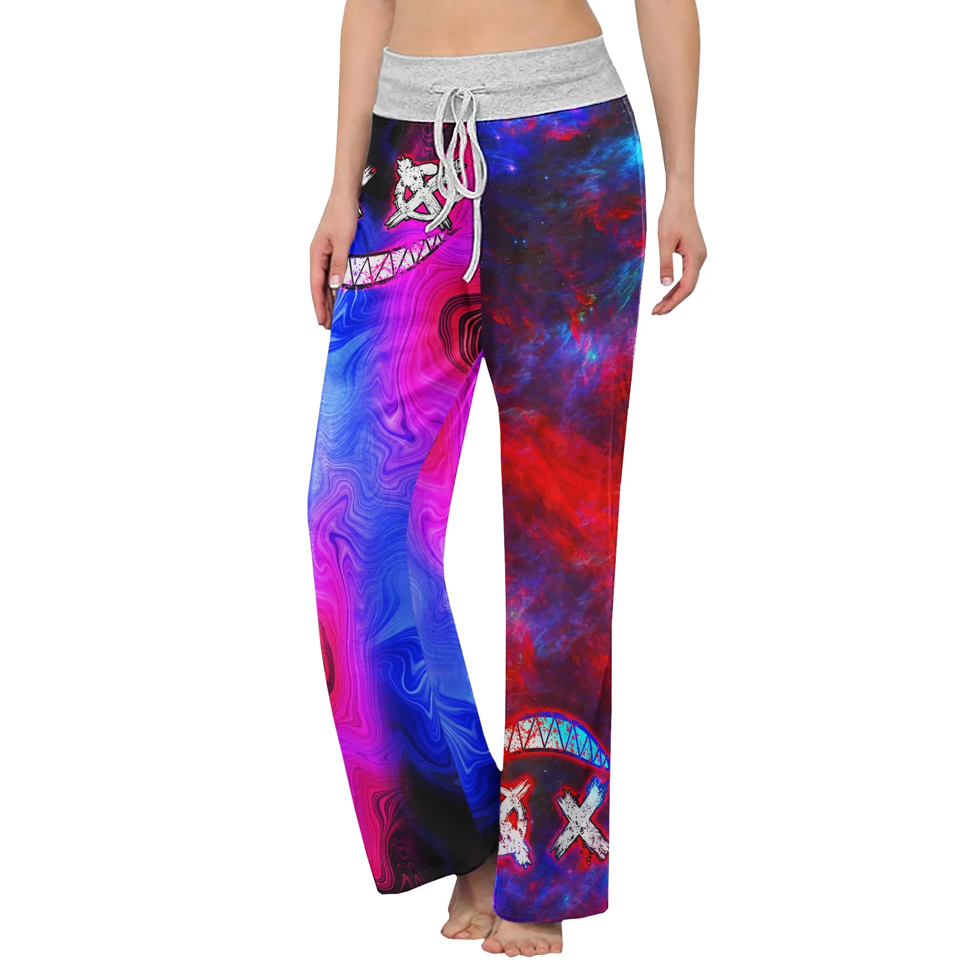 Purple Emo Abstract Women's High-waisted Wide Leg Pants