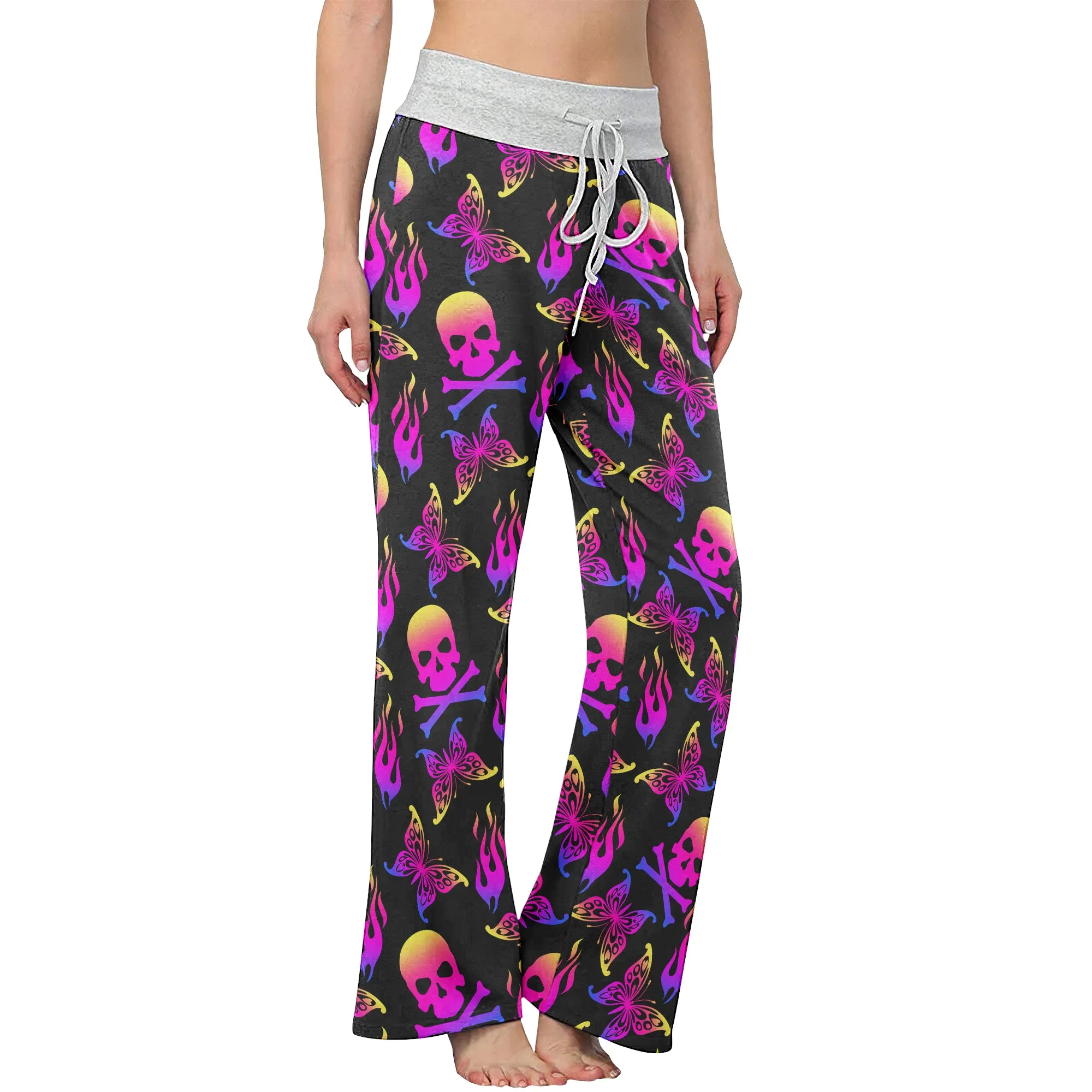 Purple Skull Butterfly Women's High-waisted Wide Leg Pants