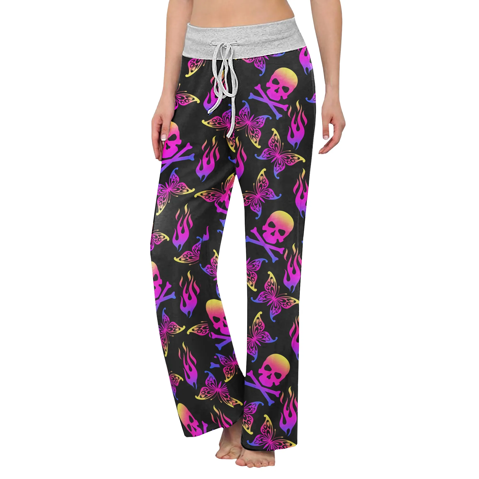 Purple Skull Butterfly Women's High-waisted Wide Leg Pants