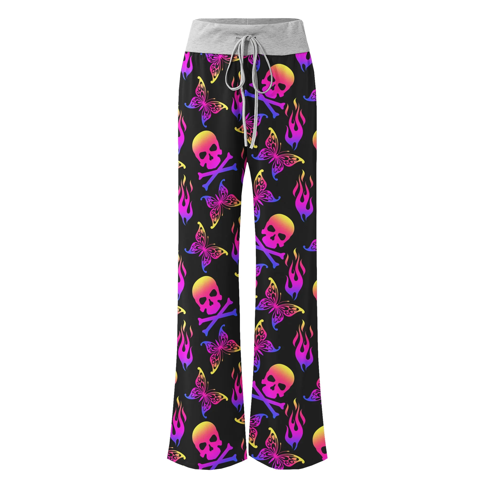 Purple Skull Butterfly Women's High-waisted Wide Leg Pants