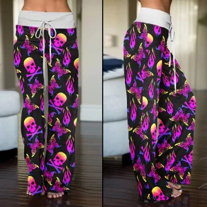 Purple Skull Butterfly Women's High-waisted Wide Leg Pants