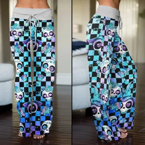 Rainbow Skull Rose Caro Women's High-waisted Wide Leg Pants