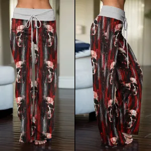 Red Horror Skull Pattern Women's High-waisted Wide Leg Pants