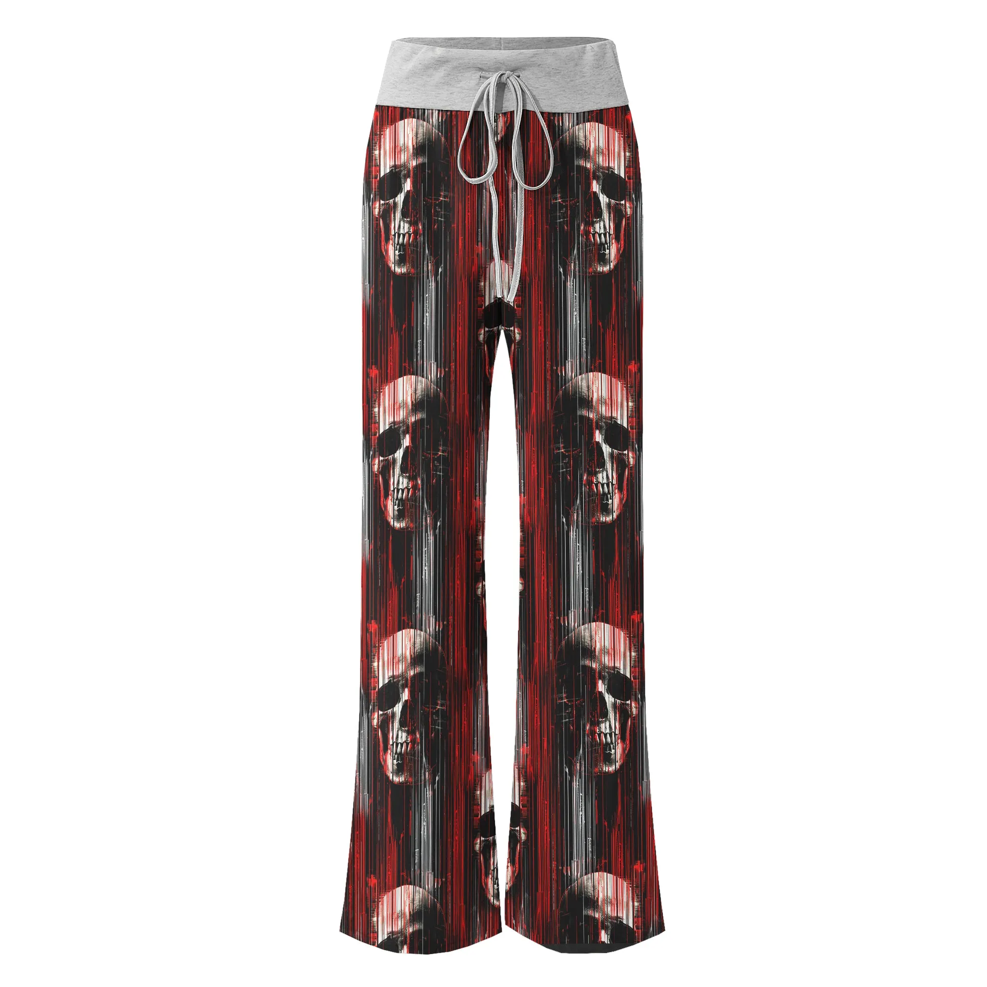Red Horror Skull Pattern Women's High-waisted Wide Leg Pants