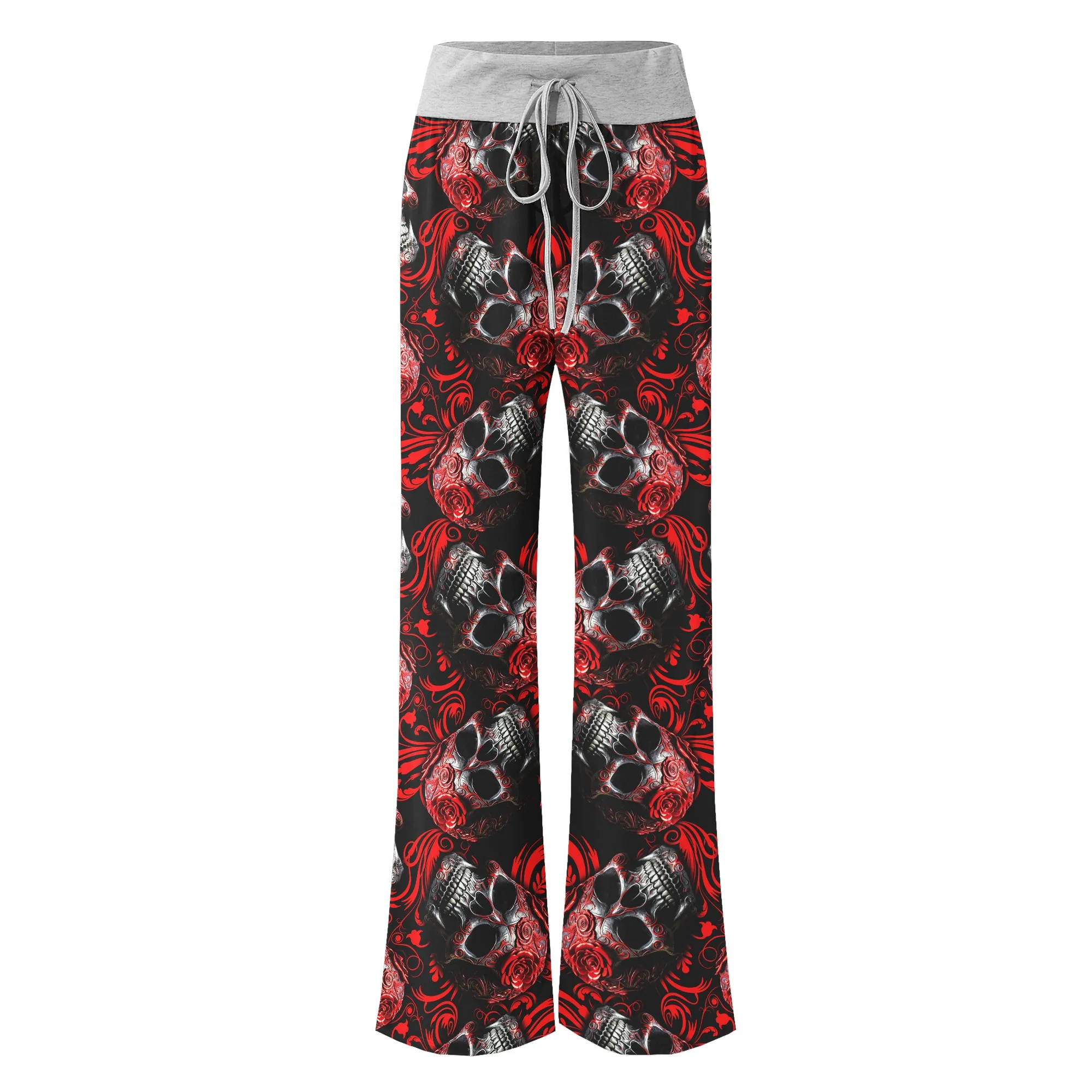 Red Skull Ornament Gothic Women's High-waisted Wide Leg Pants