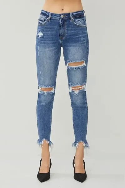 Rhannah - Distressed Frayed Hem Slim Jeans - Risen - Exclusively Online