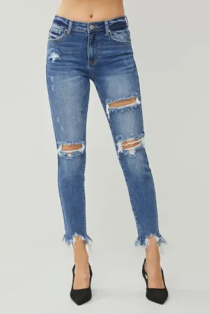 Rhannah - Distressed Frayed Hem Slim Jeans - Risen - Exclusively Online