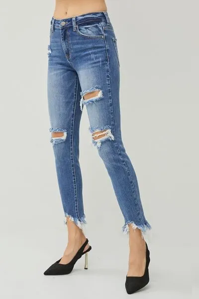 Rhannah - Distressed Frayed Hem Slim Jeans - Risen - Exclusively Online