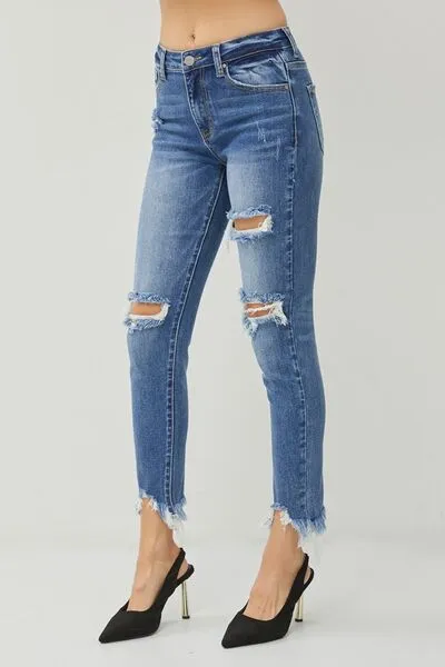Rhannah - Distressed Frayed Hem Slim Jeans - Risen - Exclusively Online