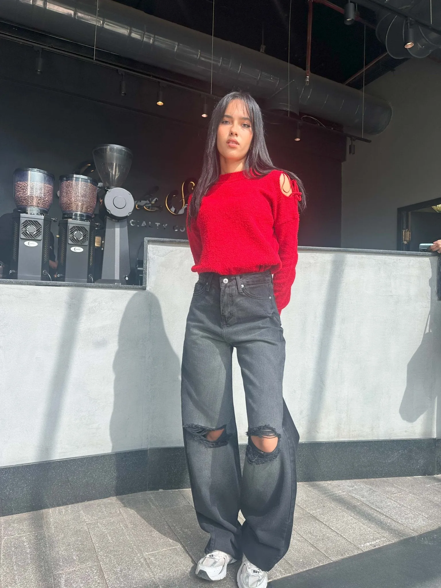 Ripped Wide-Leg Jeans - Black Charcoal