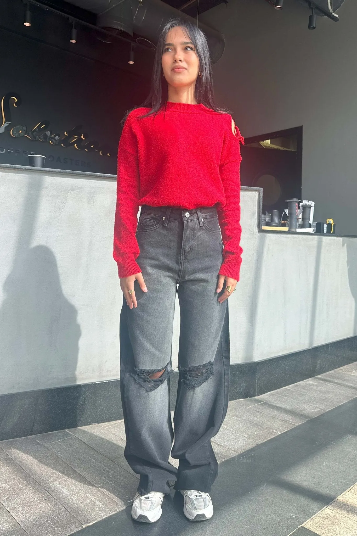 Ripped Wide-Leg Jeans - Black Charcoal