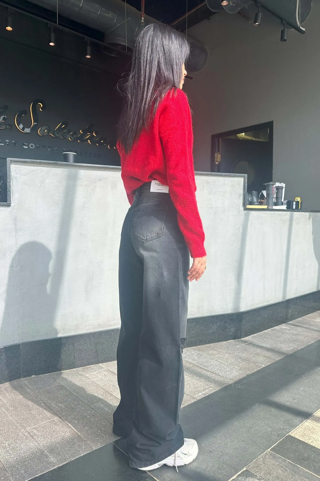 Ripped Wide-Leg Jeans - Black Charcoal