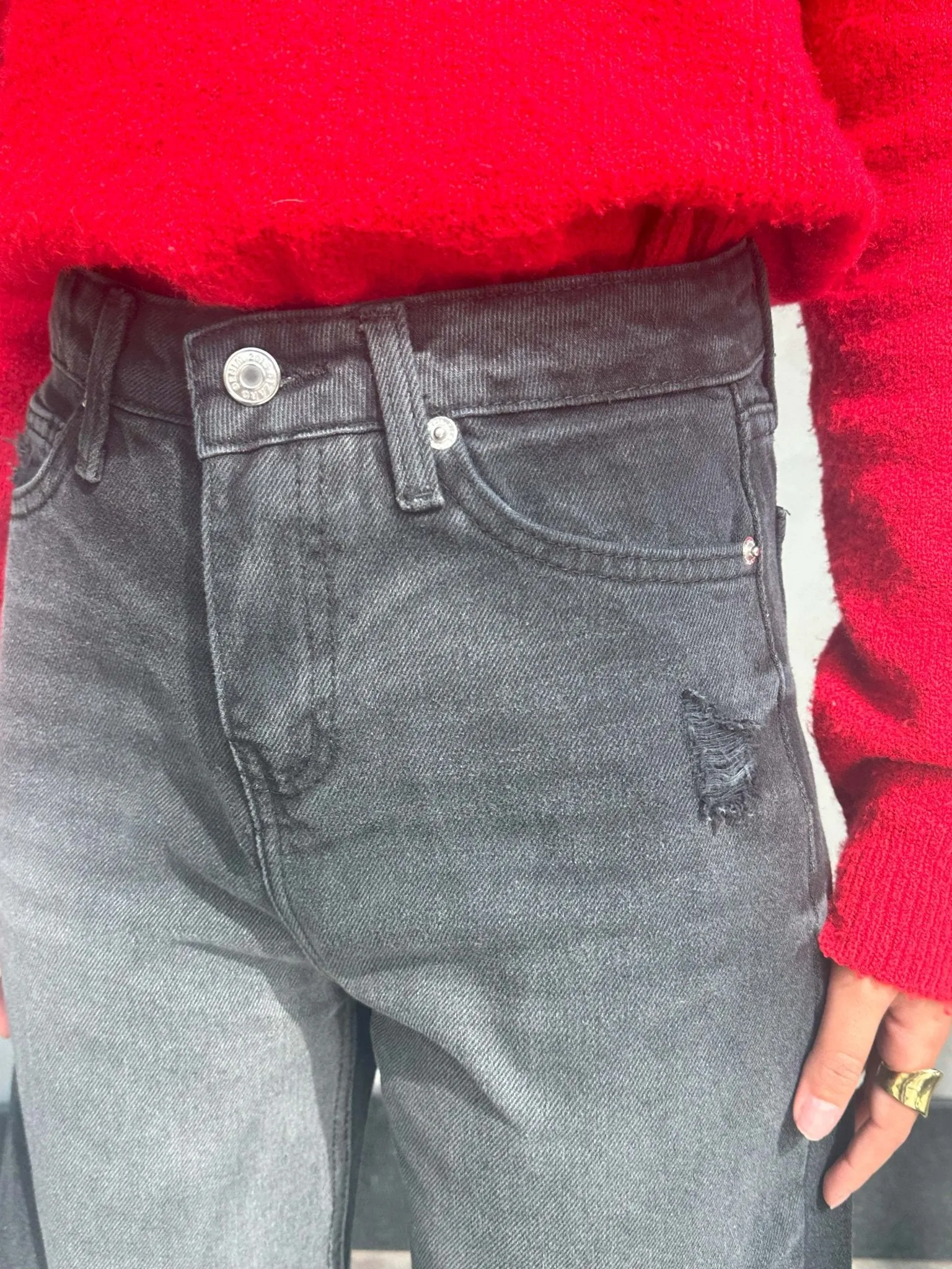 Ripped Wide-Leg Jeans - Black Charcoal