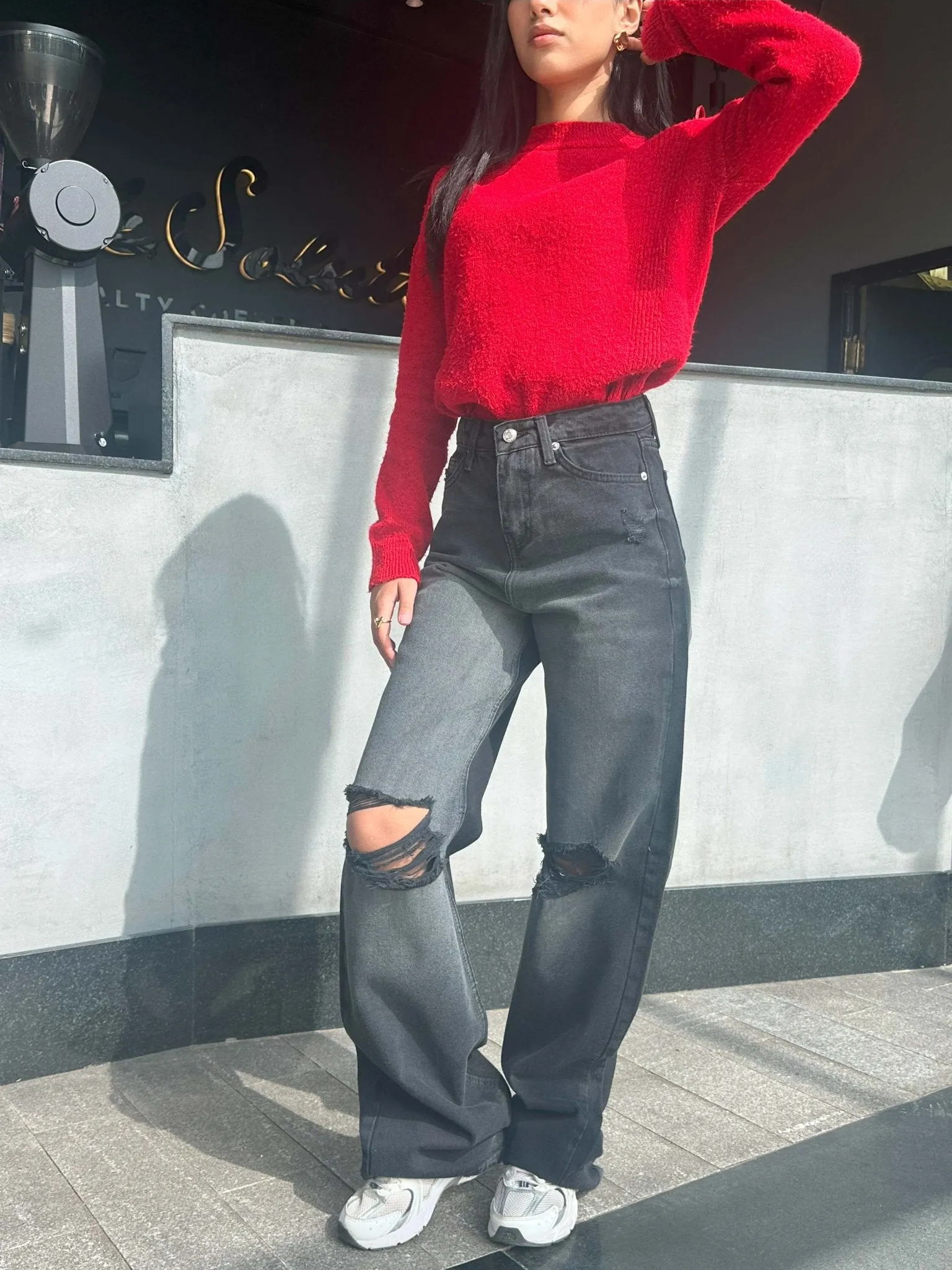 Ripped Wide-Leg Jeans - Black Charcoal