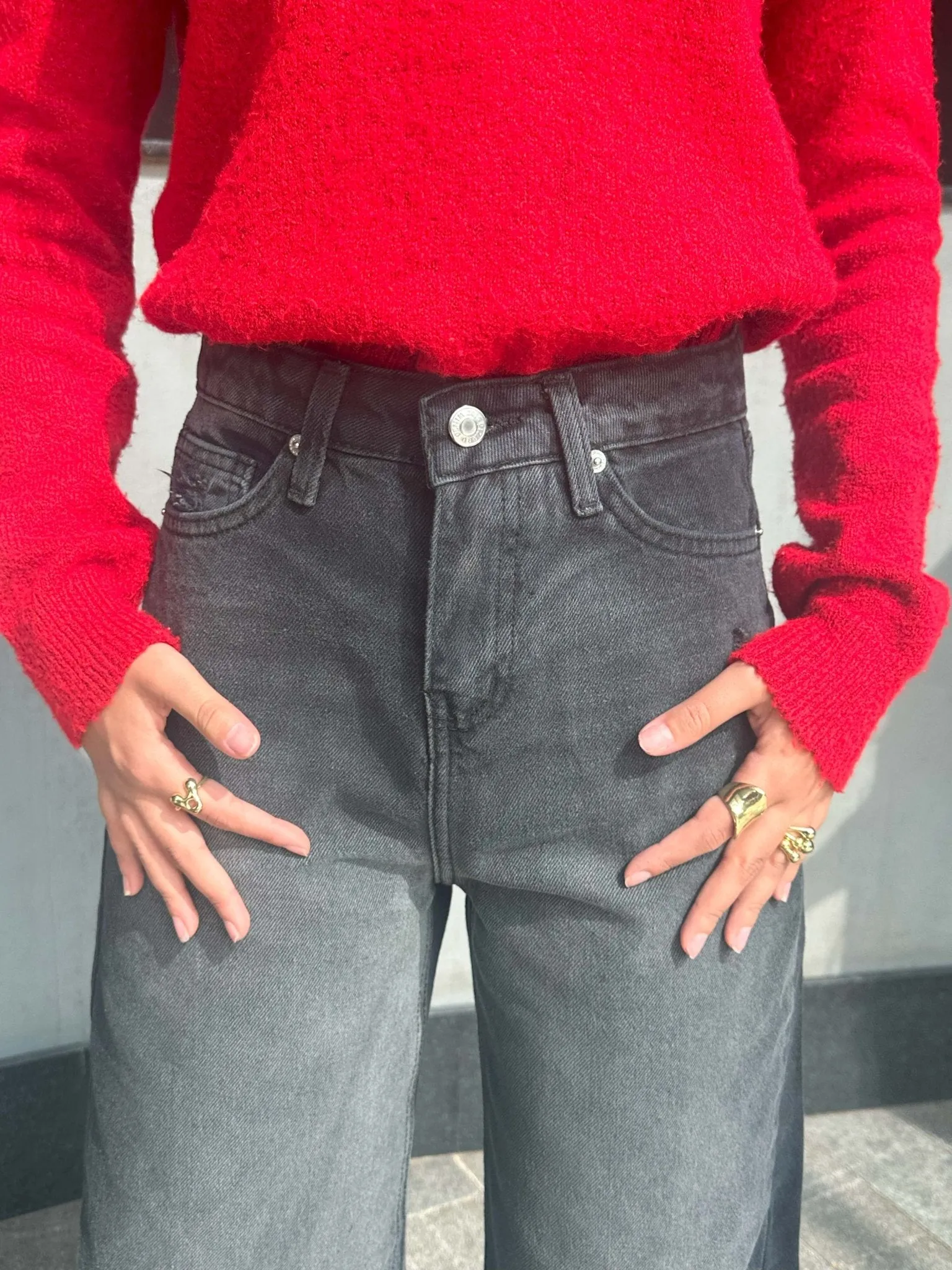 Ripped Wide-Leg Jeans - Black Charcoal