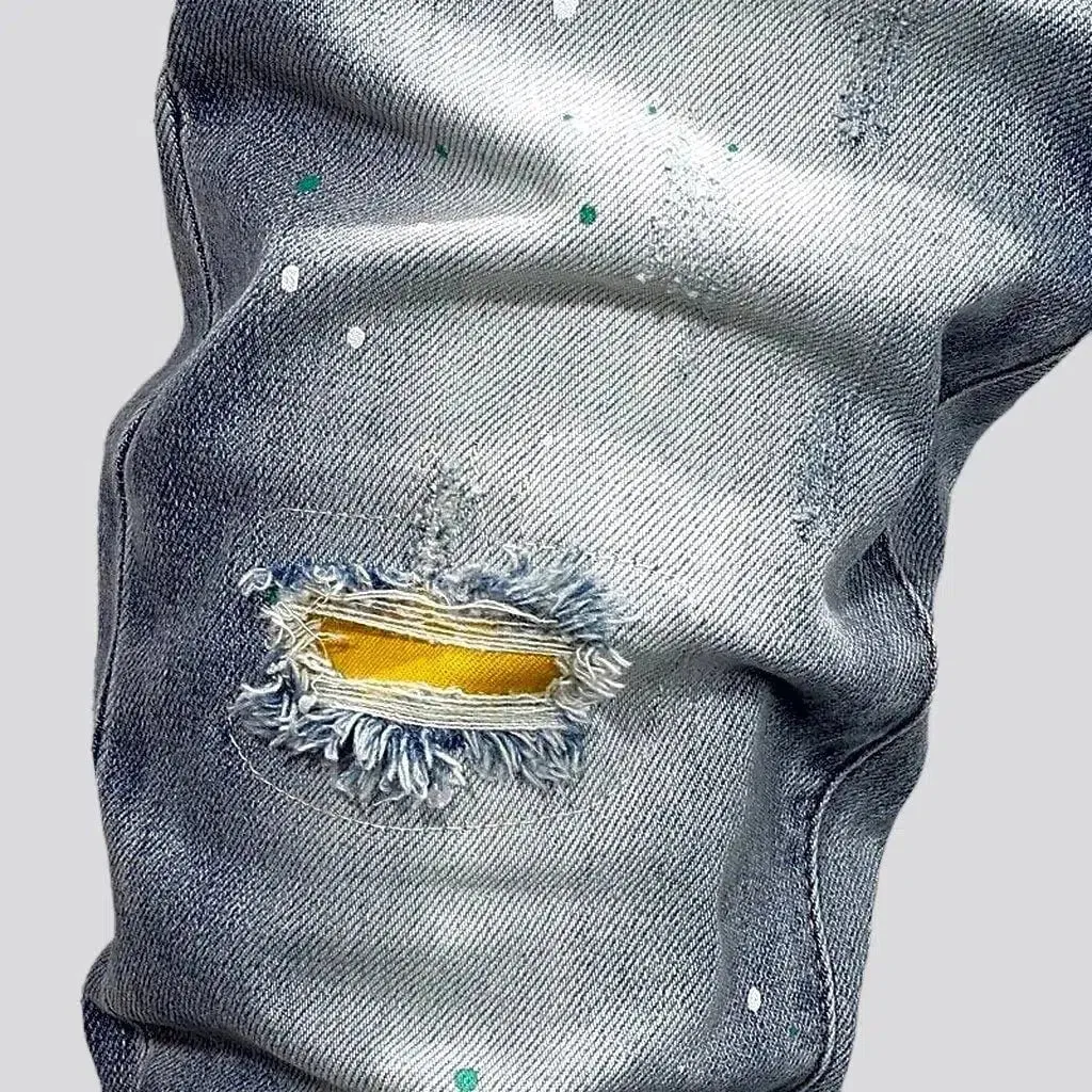 Skinny color men's patches jeans