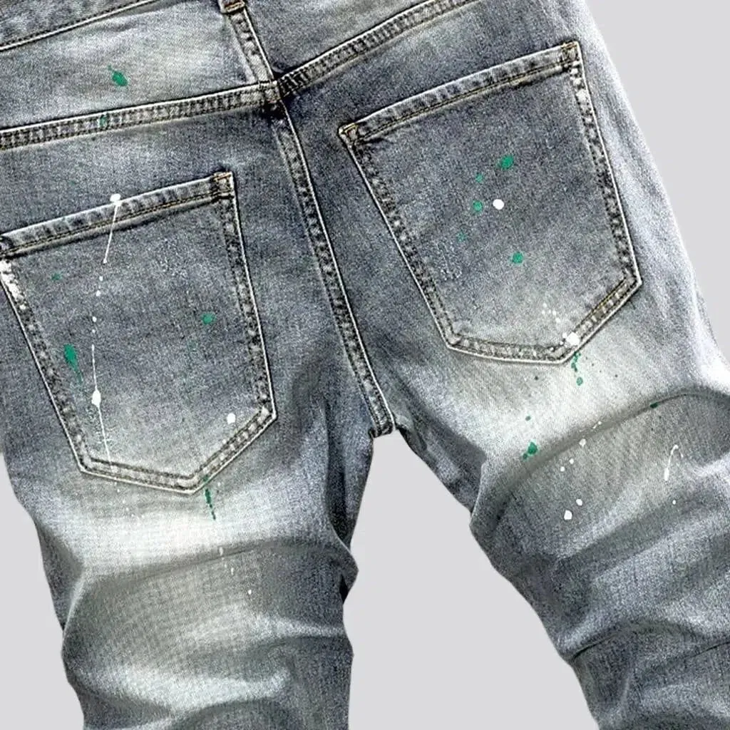Skinny color men's patches jeans