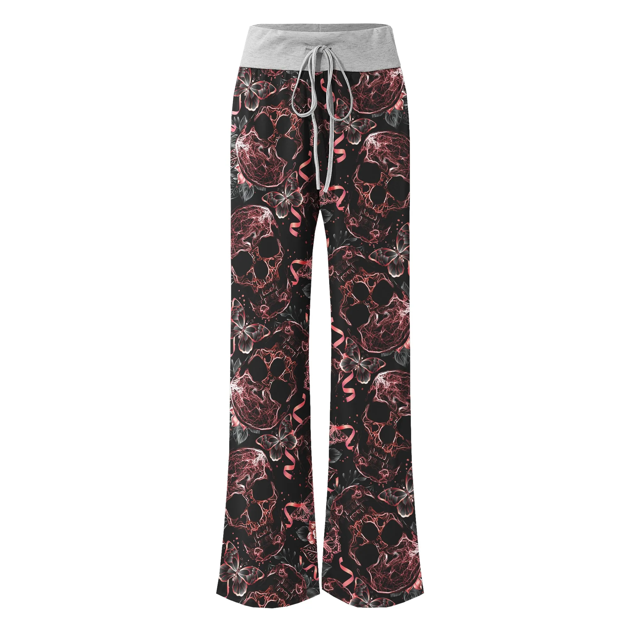Skull Abstract Effect Butterfly Women's High-waisted Wide Leg Pants