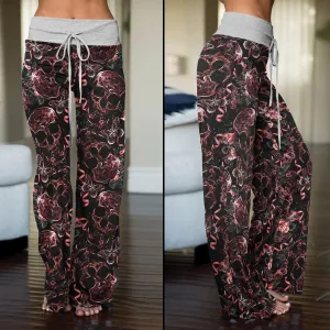 Skull Abstract Effect Butterfly Women's High-waisted Wide Leg Pants
