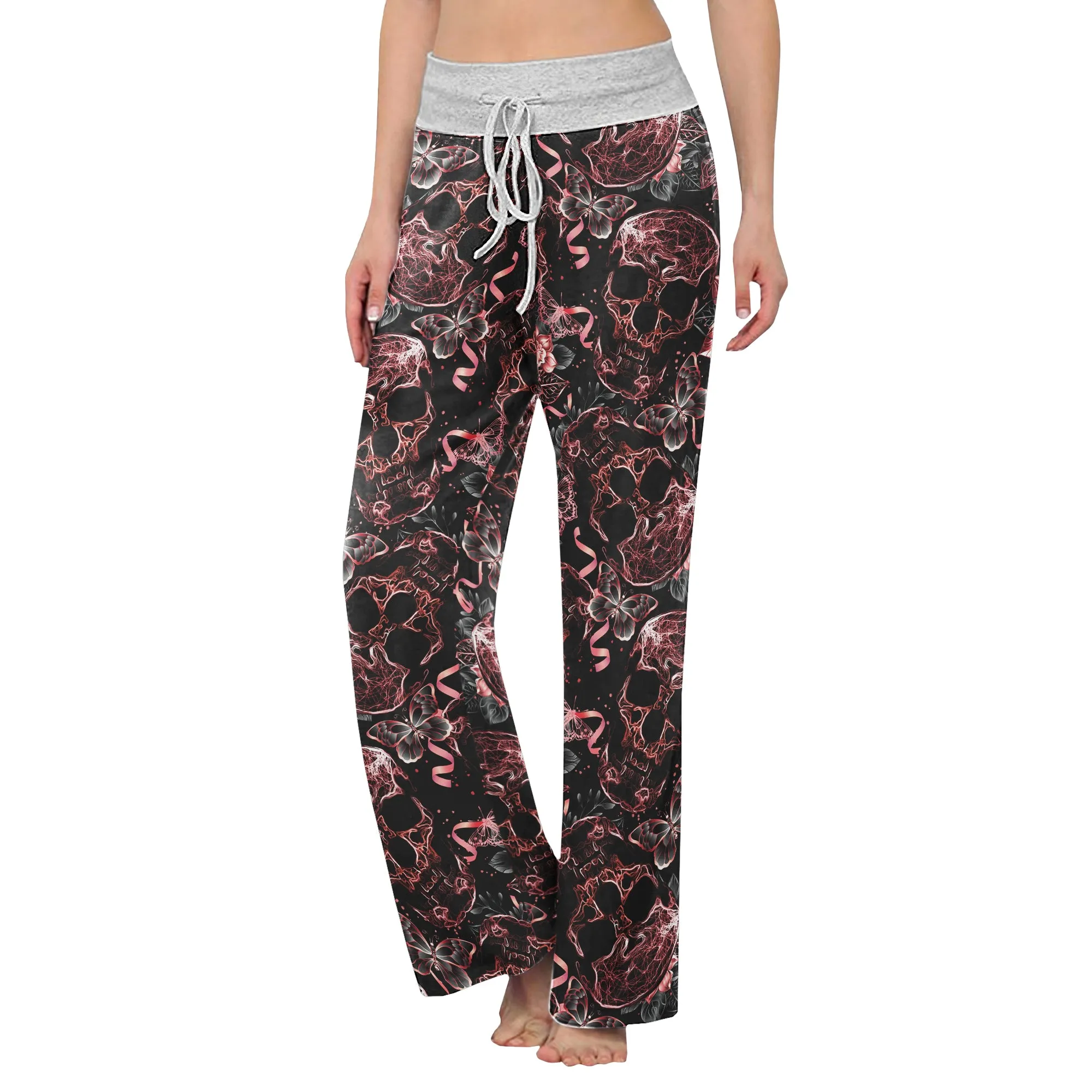Skull Abstract Effect Butterfly Women's High-waisted Wide Leg Pants