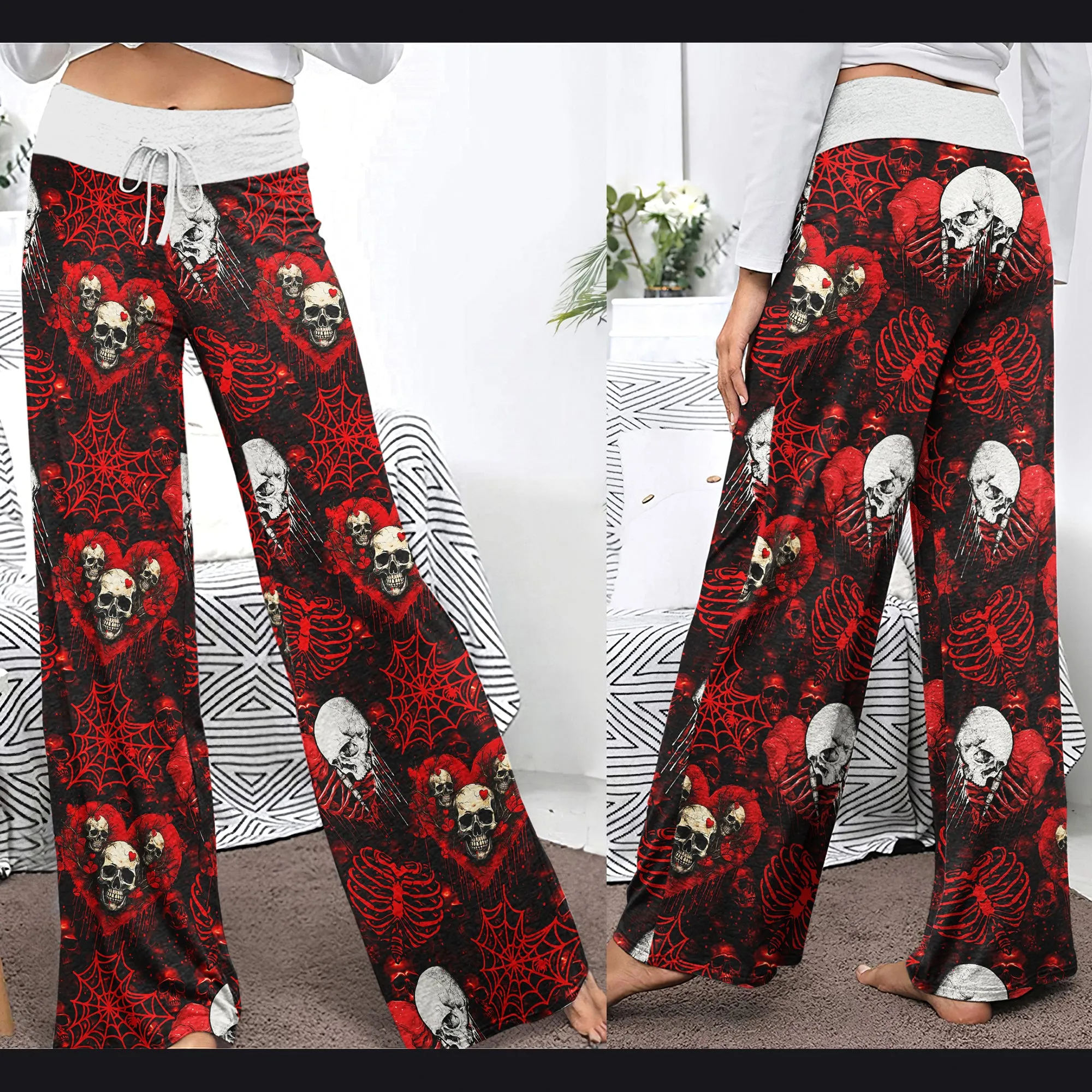 Skull Dark Gothic Women's High-waisted Wide Leg Pants