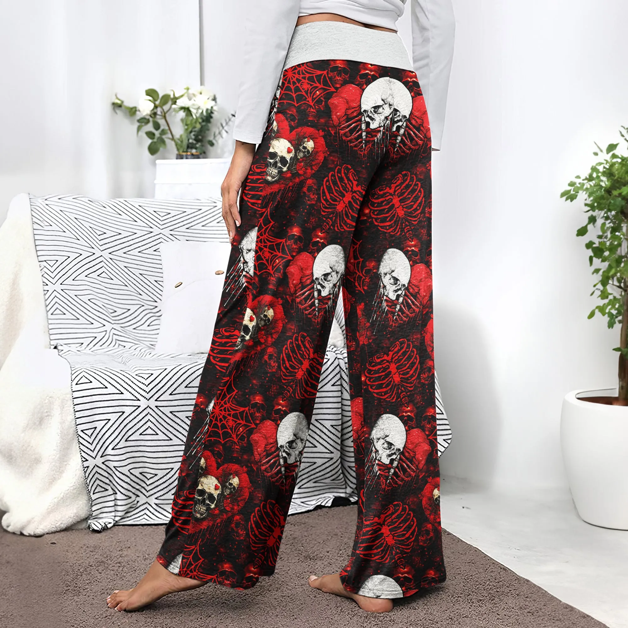 Skull Dark Gothic Women's High-waisted Wide Leg Pants