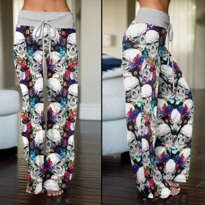 Skull Flower Galaxy Women's High-waisted Wide Leg Pants