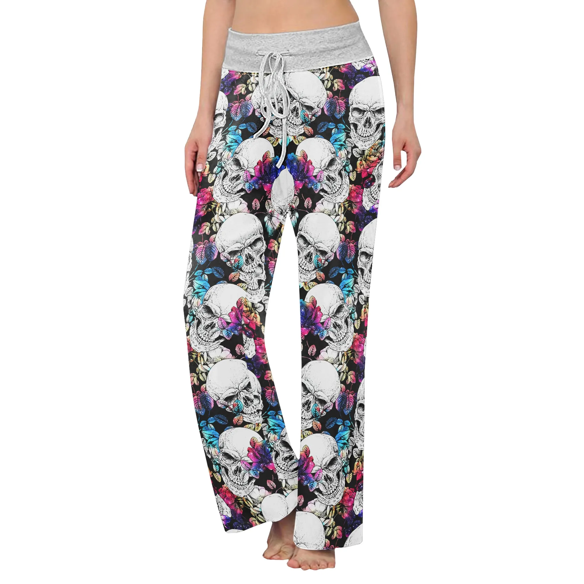 Skull Flower Galaxy Women's High-waisted Wide Leg Pants