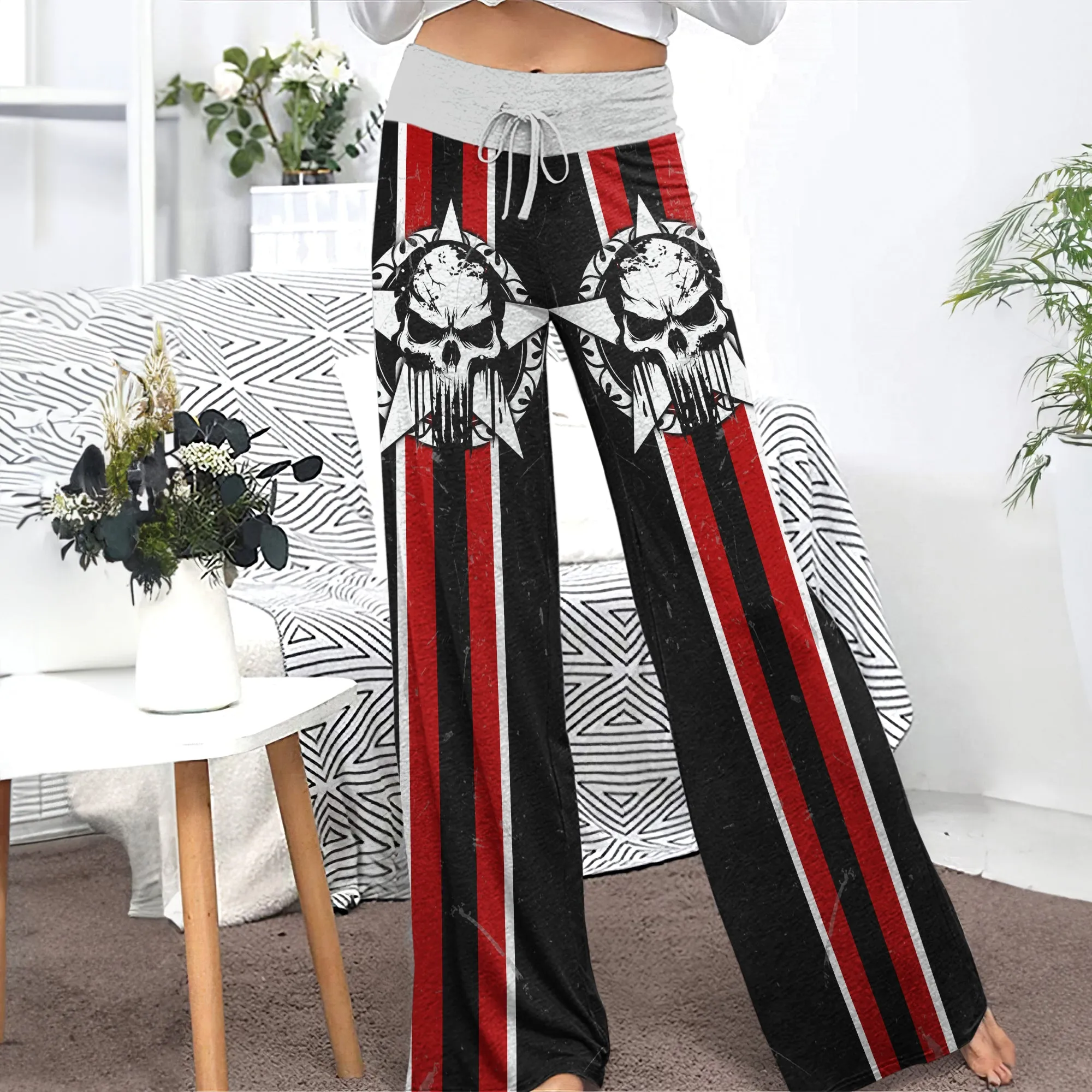 Skull Gocthic Art Women's High-waisted Wide Leg Pants