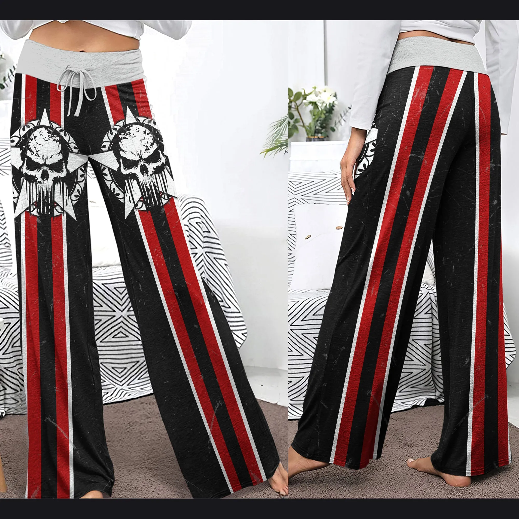Skull Gocthic Art Women's High-waisted Wide Leg Pants