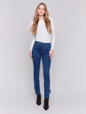 Slim Jeans With Side Roses - Indigo
