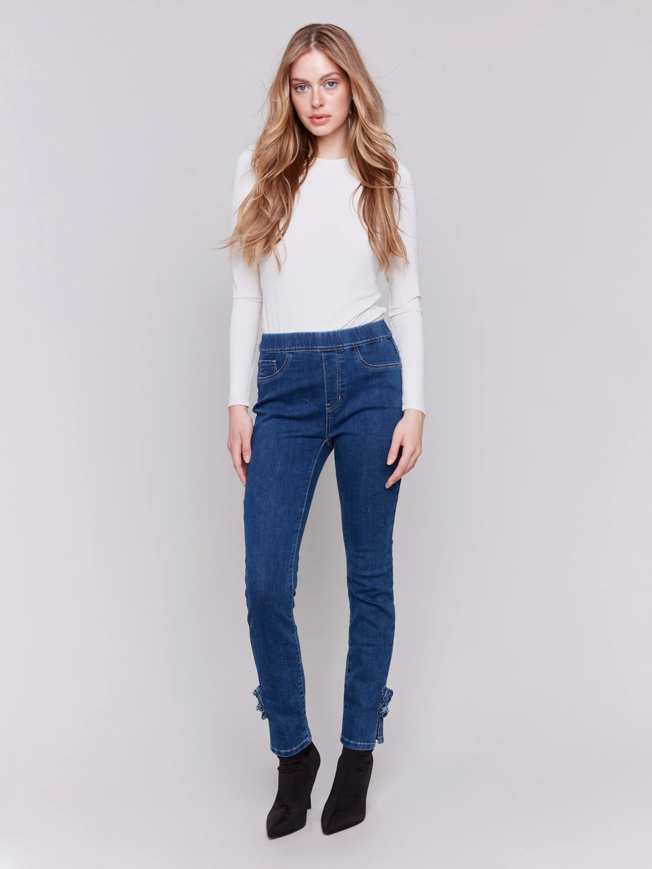 Slim Jeans With Side Roses - Indigo