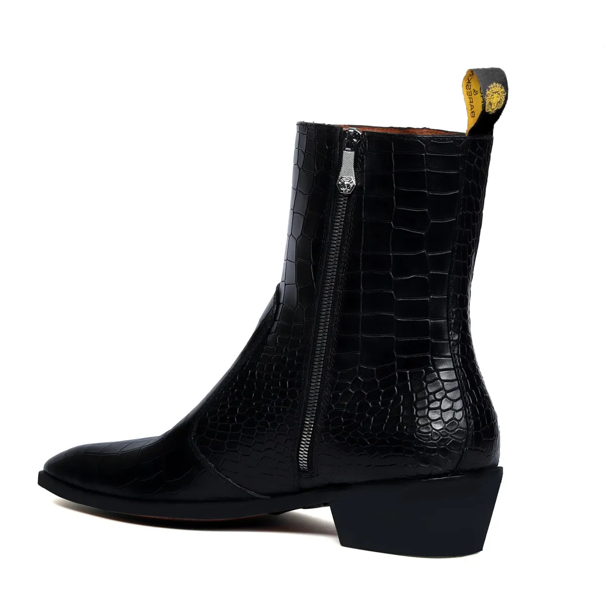 Stitched Black Chelsea Boot with Cuban Heel Zip Closure Deep Cut Leather By Brune & Bareskin