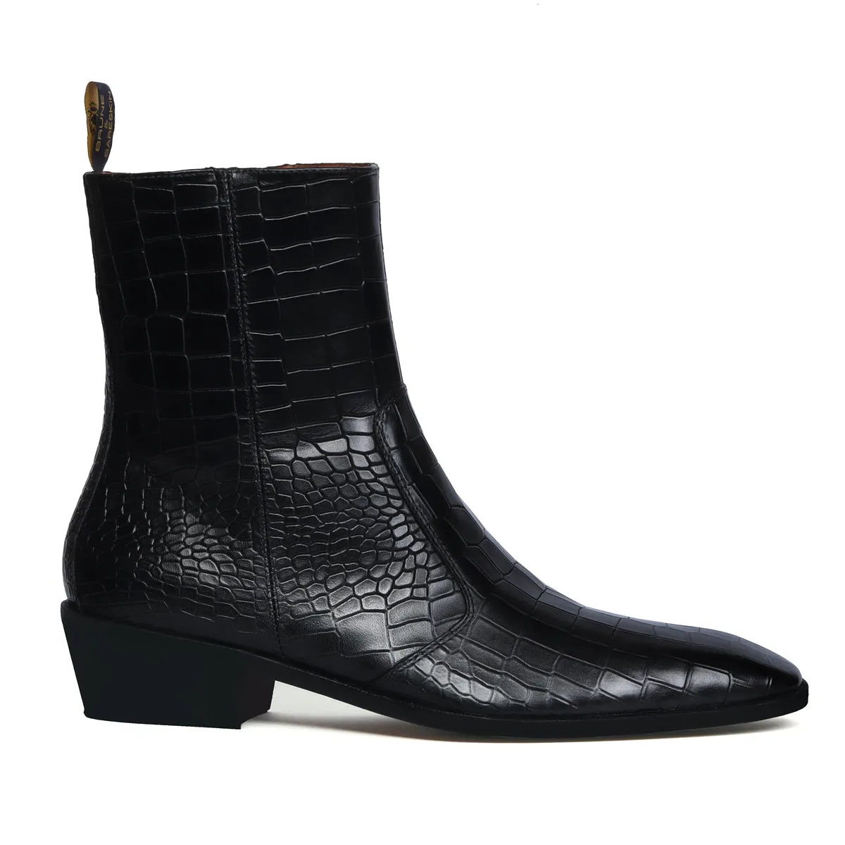Stitched Black Chelsea Boot with Cuban Heel Zip Closure Deep Cut Leather By Brune & Bareskin