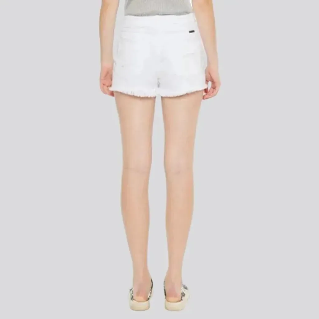 White distressed jeans shorts for women