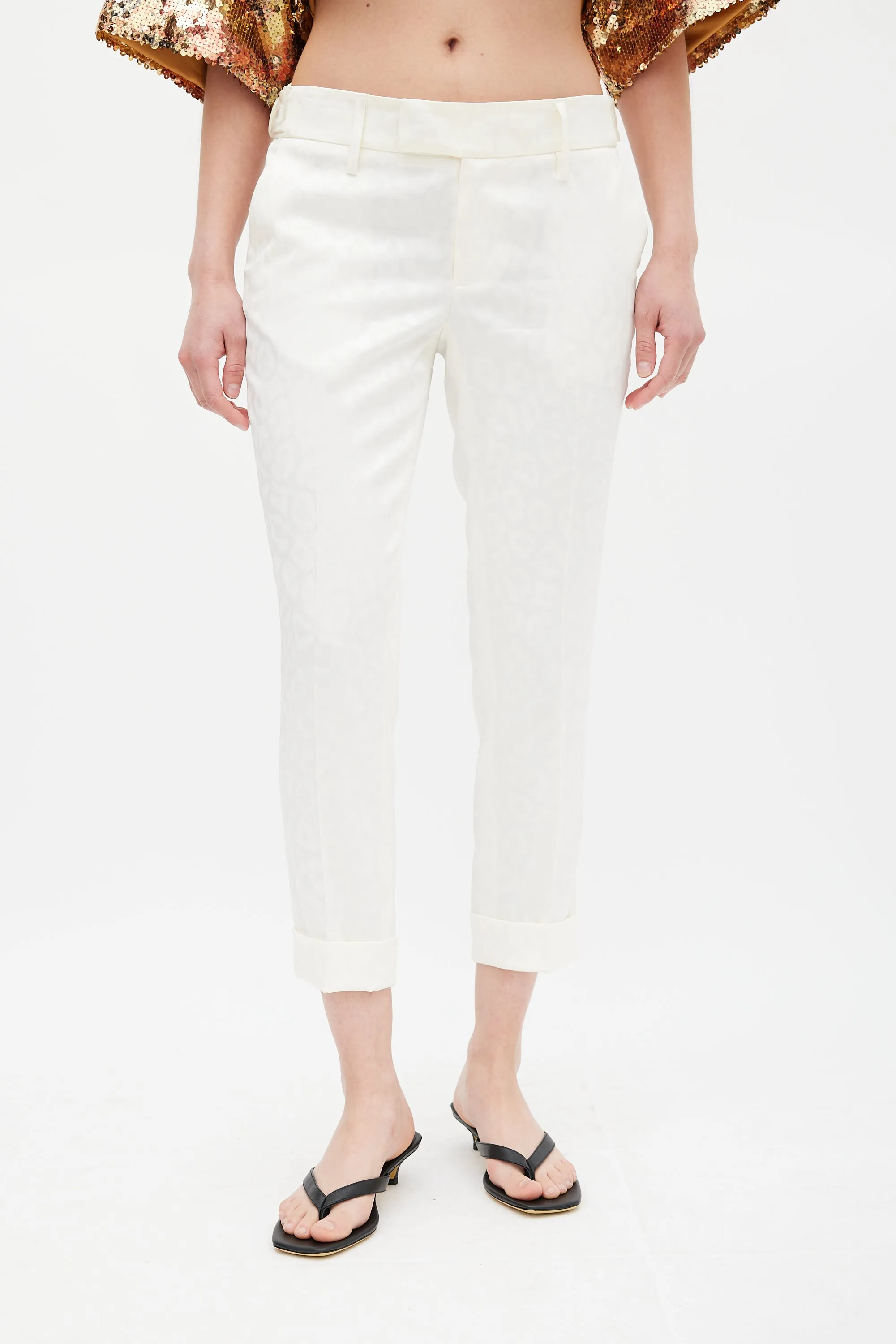 White Printed Capri Trouser
