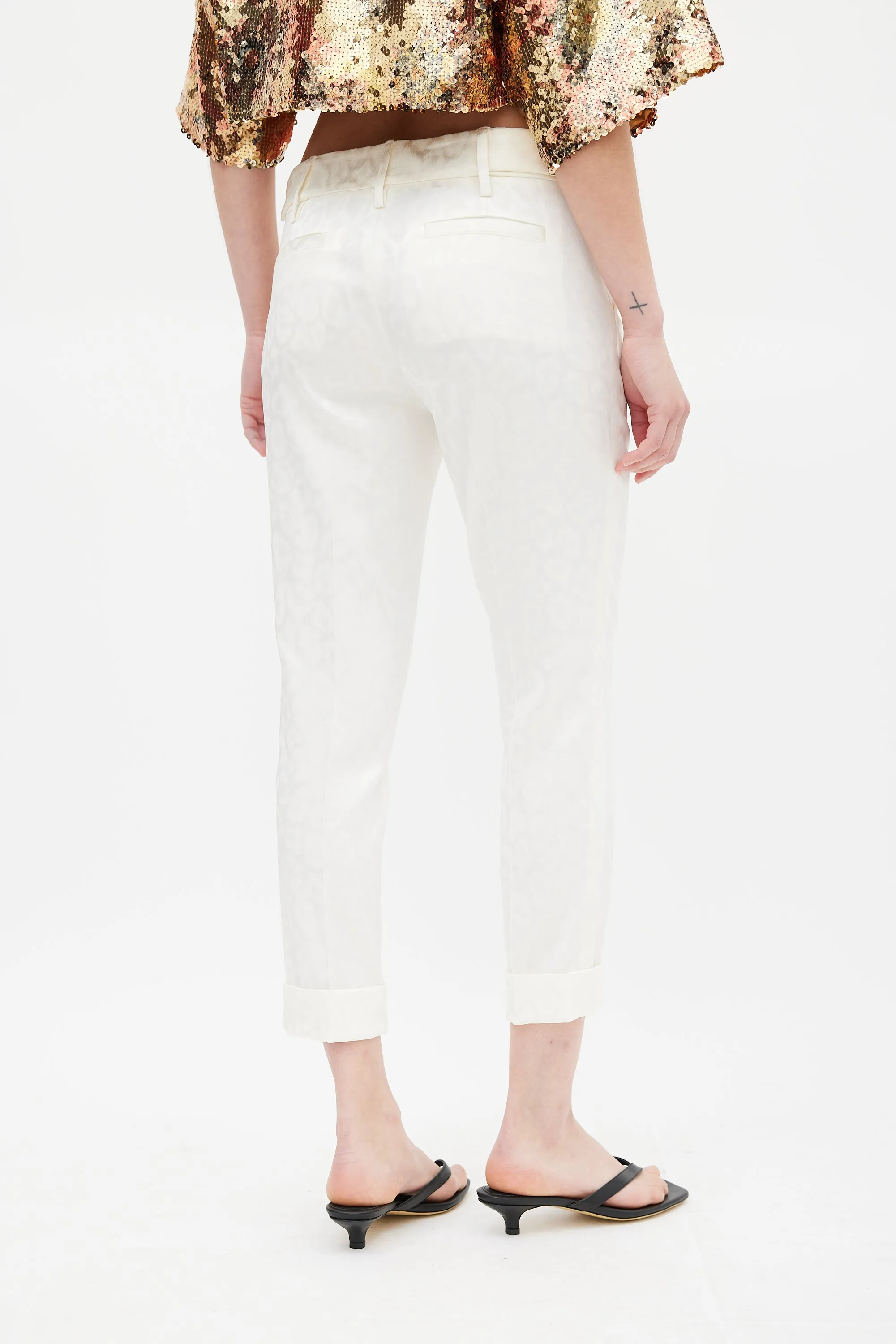 White Printed Capri Trouser