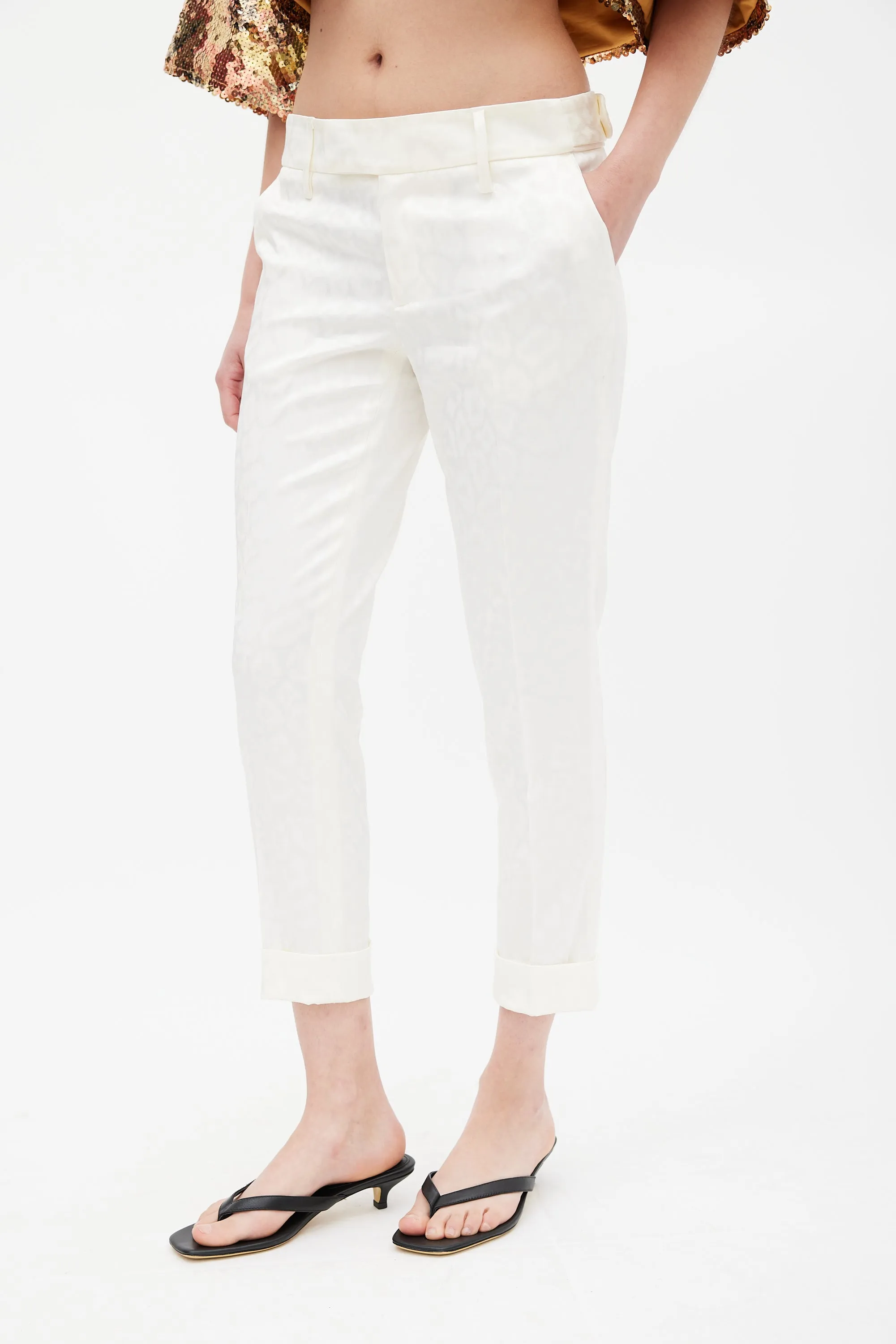 White Printed Capri Trouser