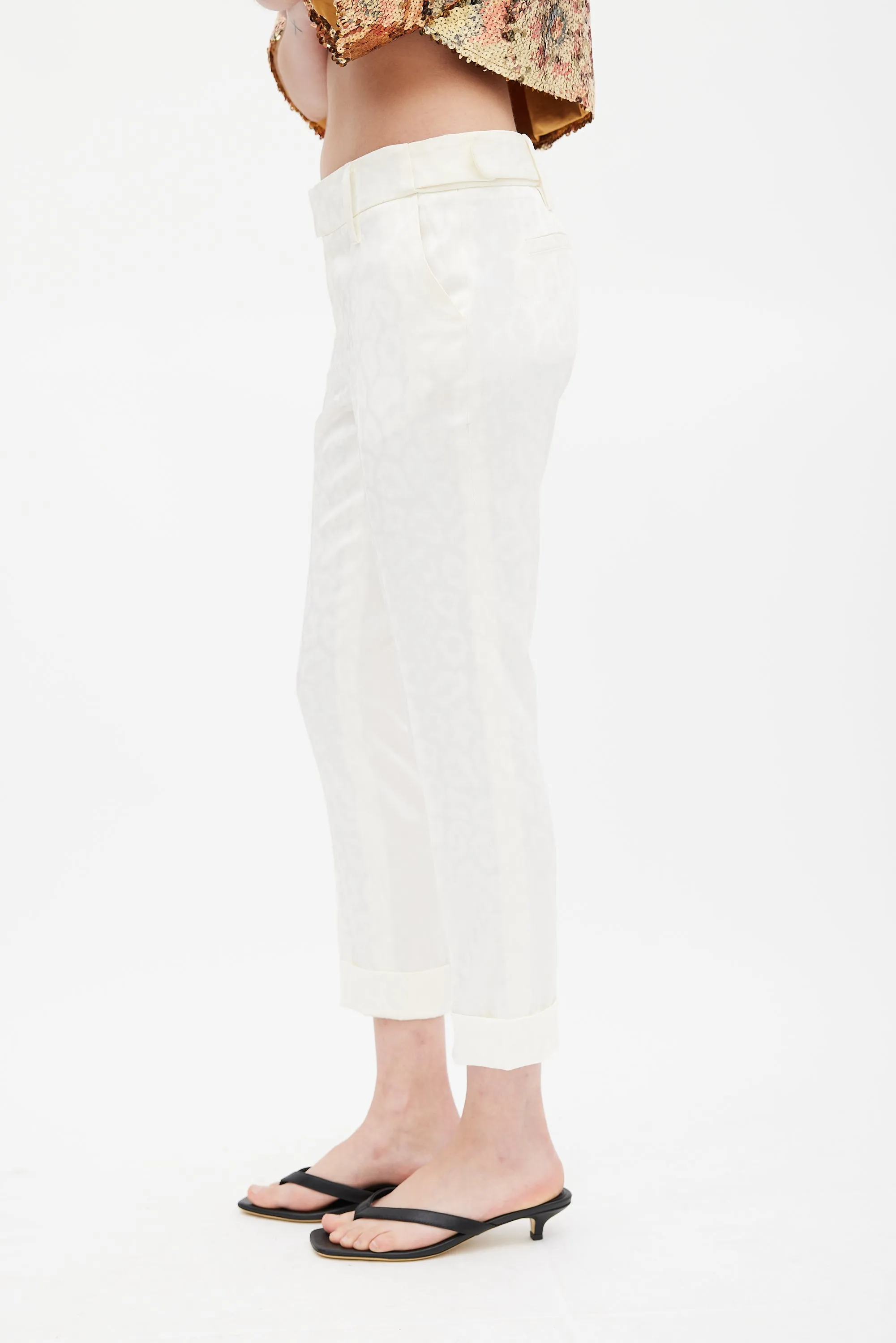 White Printed Capri Trouser