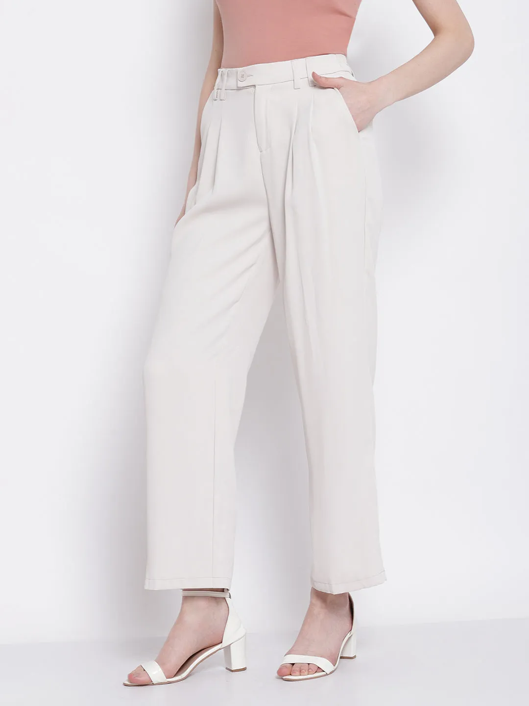 Women Relaxed-Fit Solid Beige Trouser Pants
