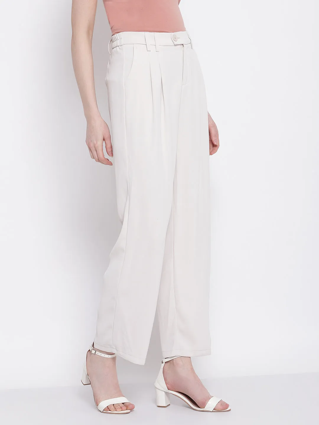 Women Relaxed-Fit Solid Beige Trouser Pants