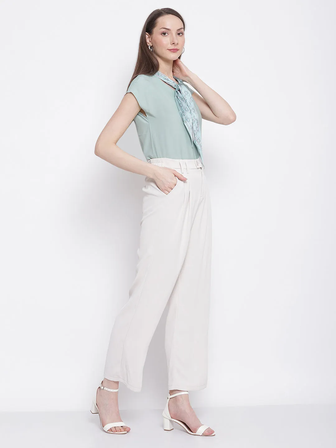 Women Relaxed-Fit Solid Beige Trouser Pants